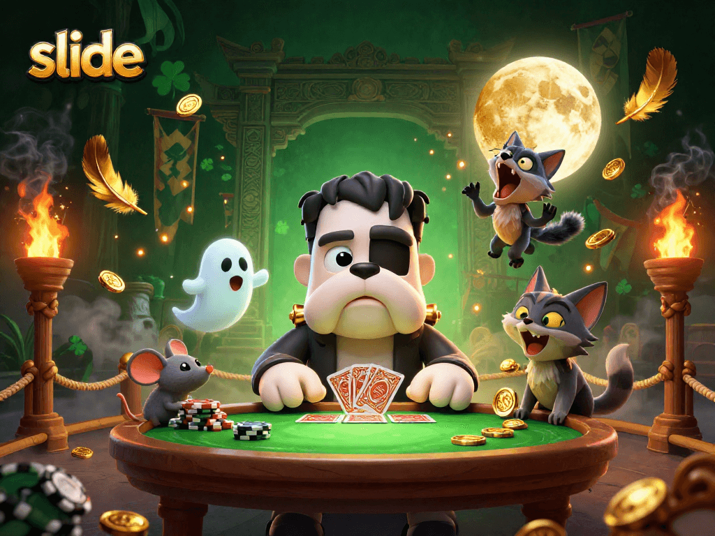 Experience the excitement of slide at a lively casino table featuring colorful characters and thrilling game elements.
