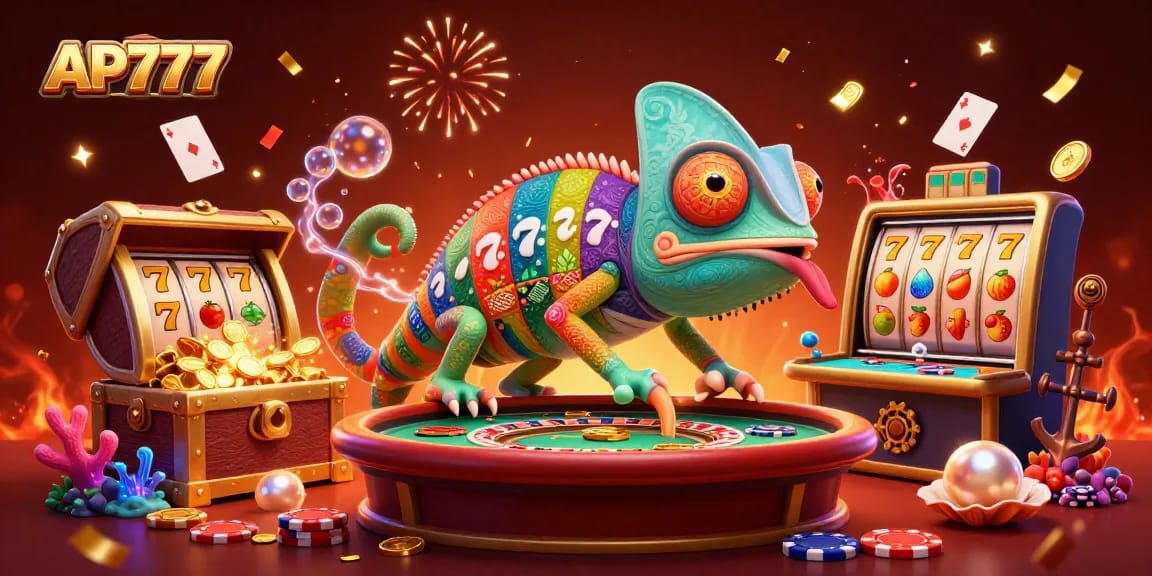 Experience the thrill of AP777 in a vibrant casino scene bursting with action and color.