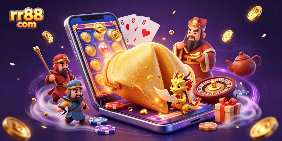 Engage in thrilling gameplay with rr88 com, featuring a golden fortune cookie and exciting casino elements.