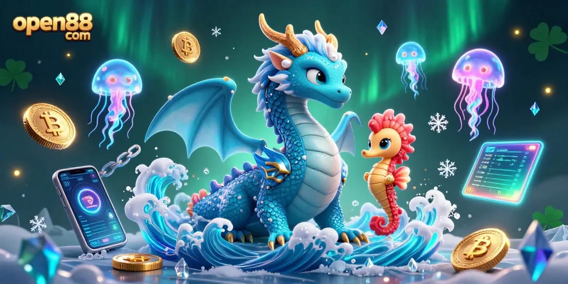 Engage with open88 com's thrilling casino experience, featuring vibrant characters and glowing crypto elements.