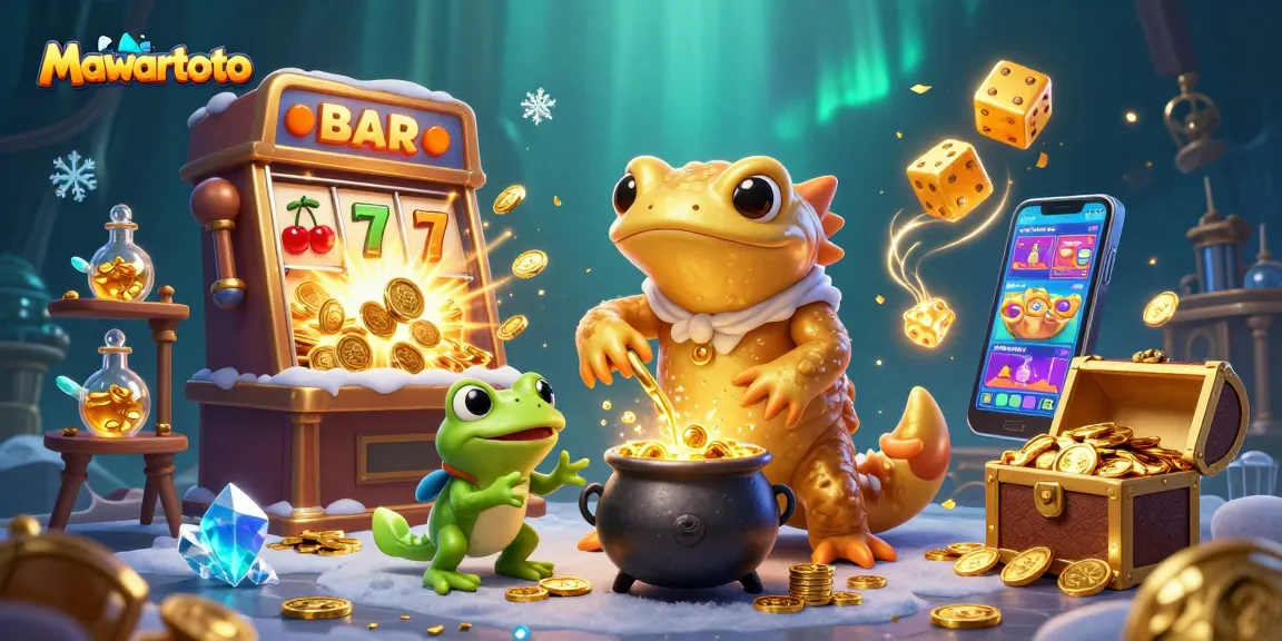 Mawartoto showcases a magical 3D alchemist scene with gold production and casino elements.