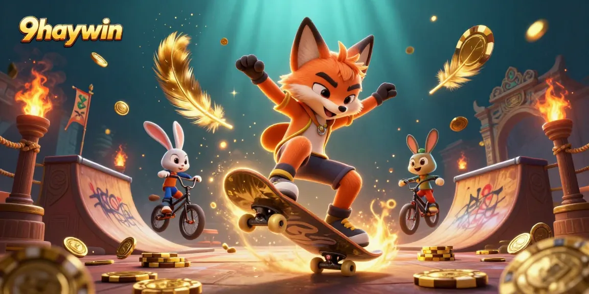 Engage with 9haywin's vibrant casino adventure featuring a fox and rabbit in dynamic gameplay.