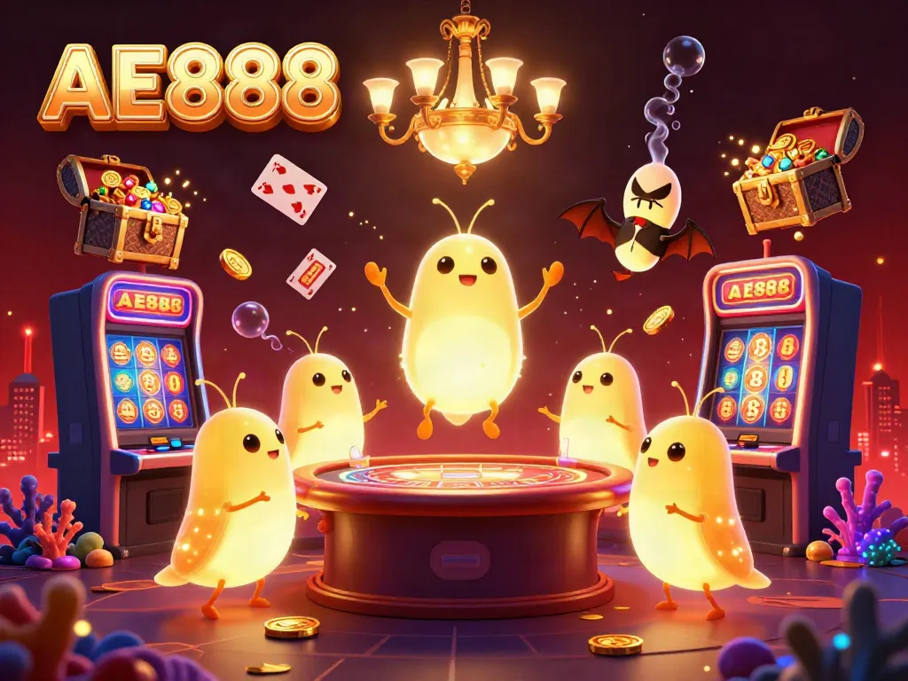 Experience the excitement of AE888's online casino with a vibrant glowworm-themed scene.