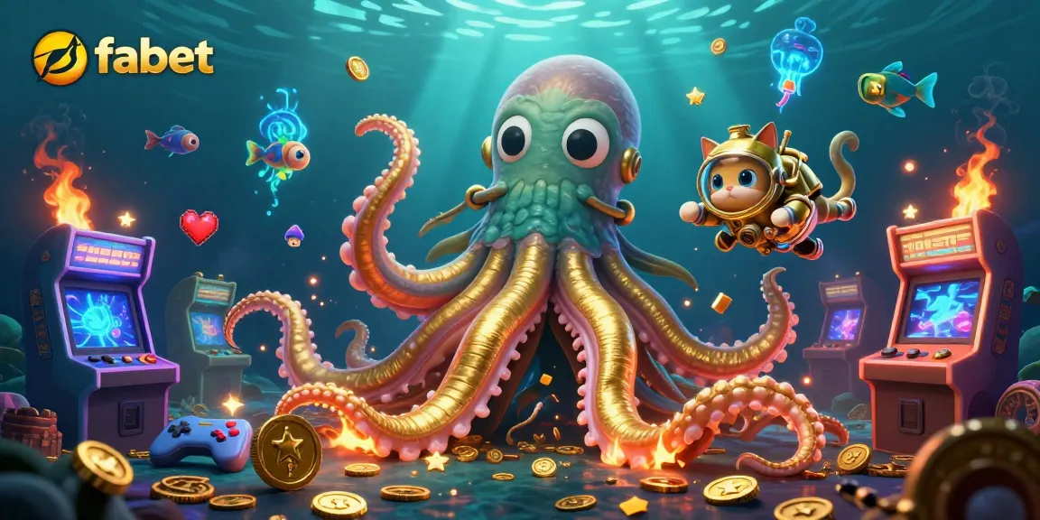 Experience the excitement of fabet with a dynamic undersea adventure featuring a kraken and a diving cat.