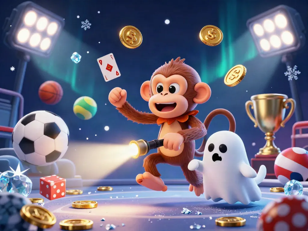 Experience thrilling gambling excitement with gavang while a playful poltergeist monkey juggles golden coins in a haunted casino.