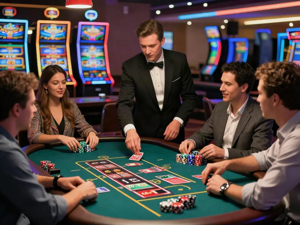 Exciting scene at a credit card casino with players engaging at a roulette table, showcasing vibrant gaming atmosphere.