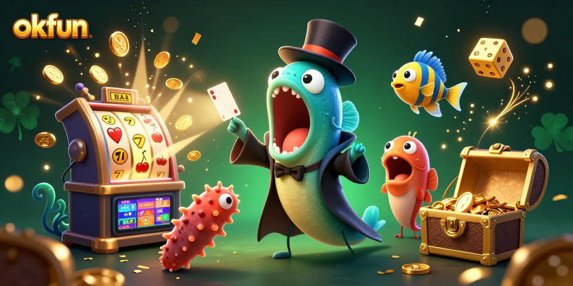 Engage in thrilling okfun gameplay with vibrant 3D gambling-themed characters and casino elements.
