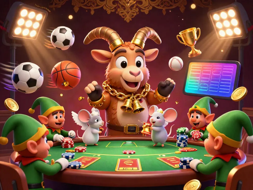 Engage with Trang Chủ socolive in a vibrant sports betting casino scene featuring Krampus, an angel mouse, and playful gremlins!