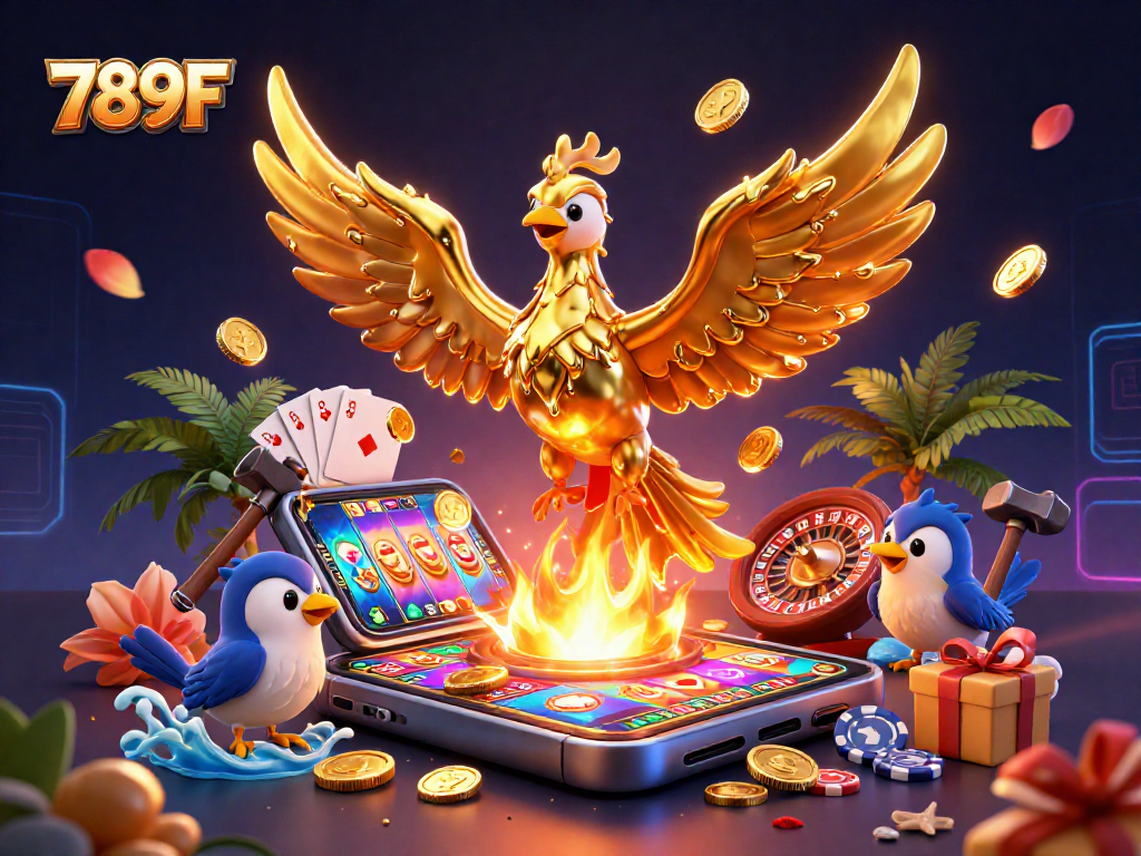 Engage in thrilling gameplay at 789F with vibrant slots, golden phoenix, and interactive casino elements.