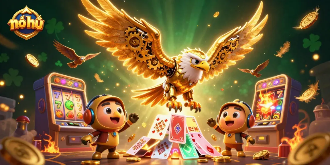 Experience nổ hũ with a stunning 3D scene of golden eagle and dynamic slot machine action.