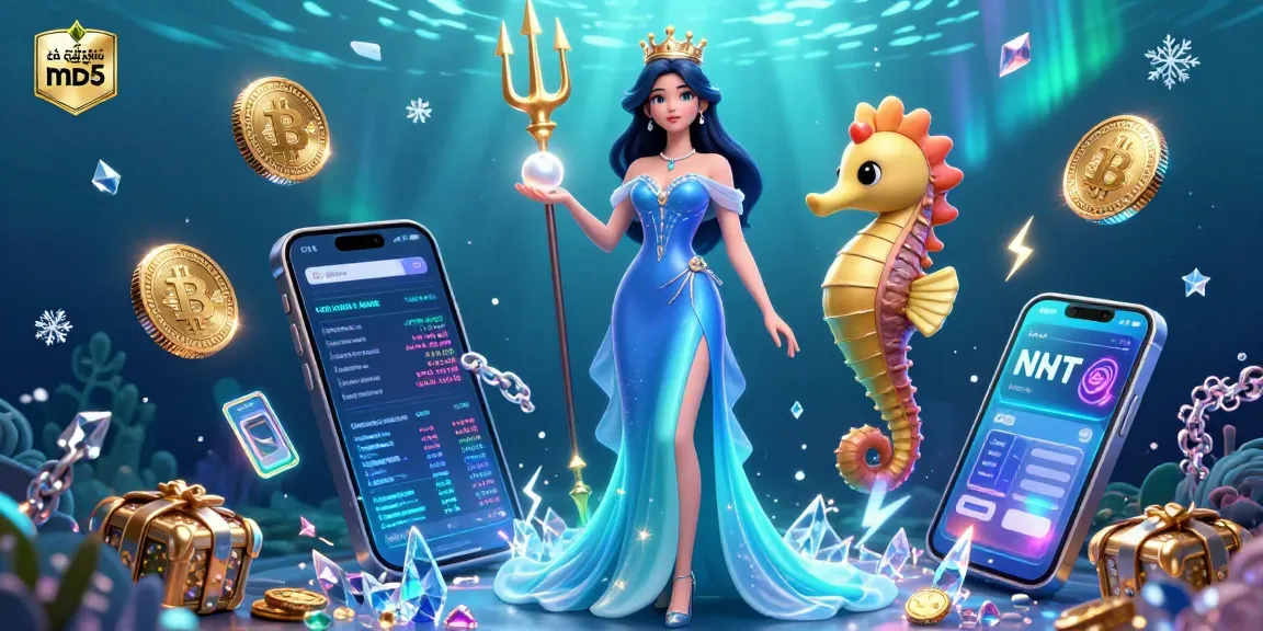 Cá cược tài xỉu md5 immerses players in a vibrant underwater scene with glowing crypto elements and gaming treasures.