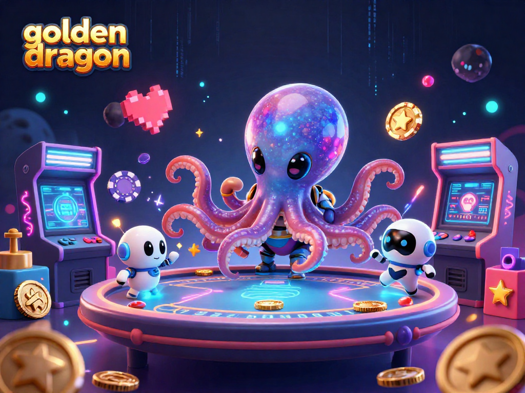 Engage with the golden dragon as an alien octopus operates a holographic poker table.