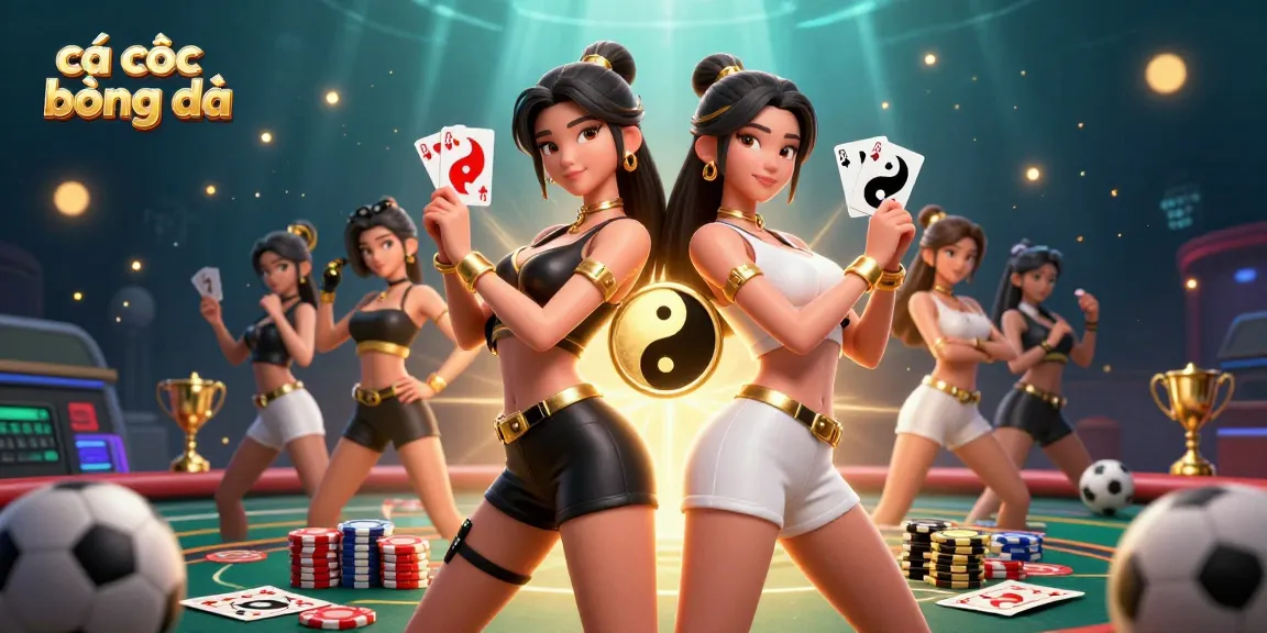 Engage in cá cược bóng đá with elite betting strategies, featuring twin Asian women with playing cards.