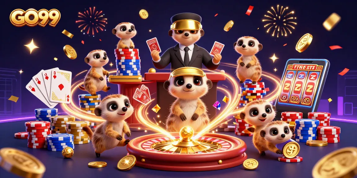 Experience GO99 in action with meerkats operating a lively casino scene full of excitement.