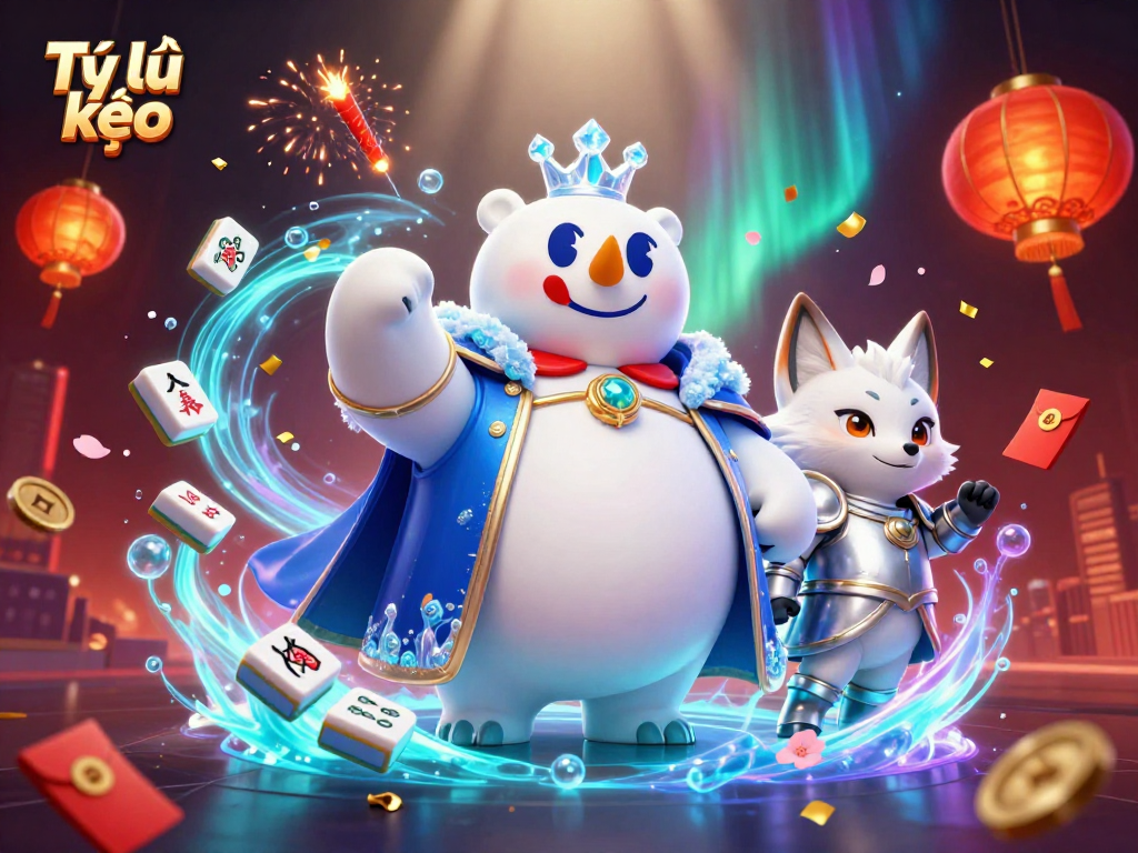 Win big with Tỷ lệ kèo as the polar bear king and fox guard create a festive gambling scene.