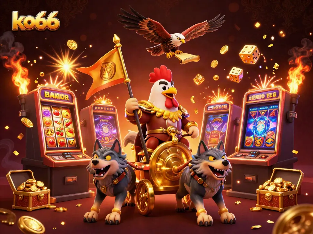 Experience the thrill of ko66 with a dynamic 3D casino illustration featuring exciting gameplay elements.