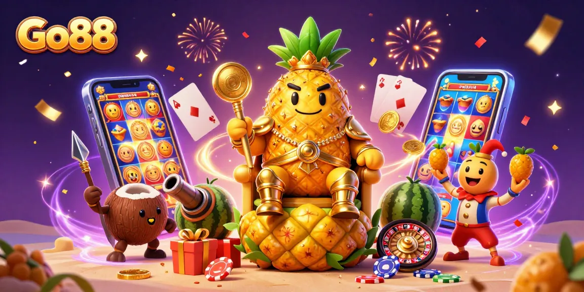 Experience exciting gameplay at Go88 with a vibrant scene of animated casino characters.