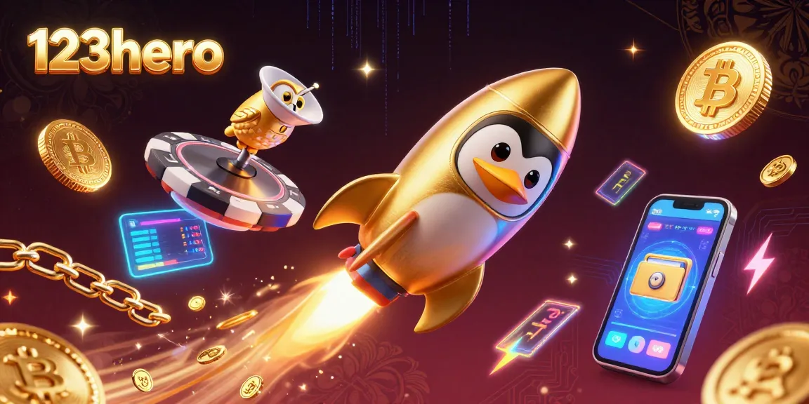 Engage in thrilling action with 123hero, featuring a golden penguin racing towards a vibrant casino!