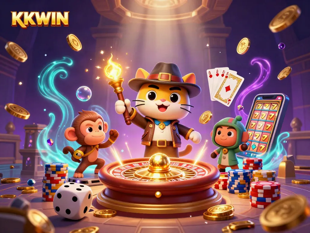 Experience the thrill of KKWIN with an adventurous scene capturing thrilling casino elements.