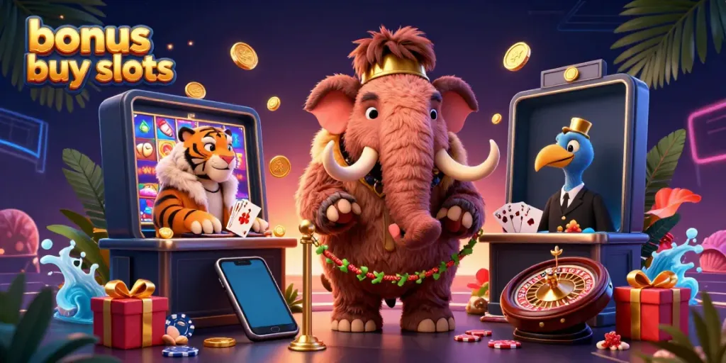 Engage with bonus buy slots gameplay featuring a thrilling scene of animated characters in a vibrant casino.