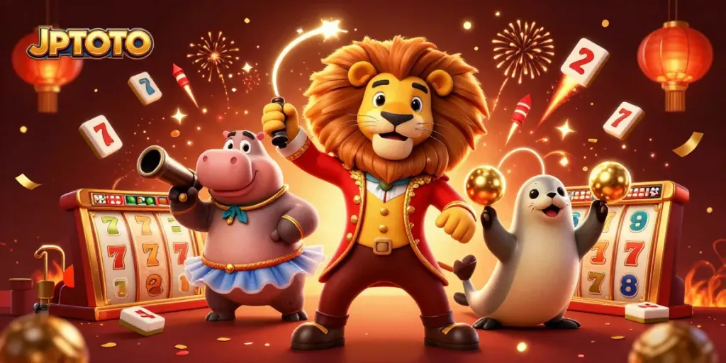 Spin to win with JPTOTO in a dynamic casino scene featuring vibrant characters and rich elements.