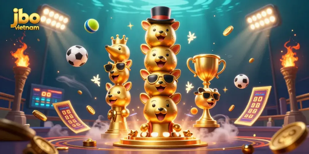 Experience the thrill of jbo vietnam in a vibrant 3D casino scene filled with dynamic sports elements.