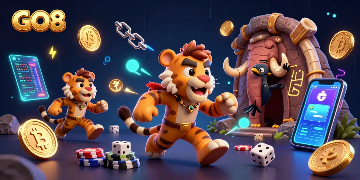 Engage in thrilling gaming action at GO8, where cavemen and a tiger host a prehistoric casino.