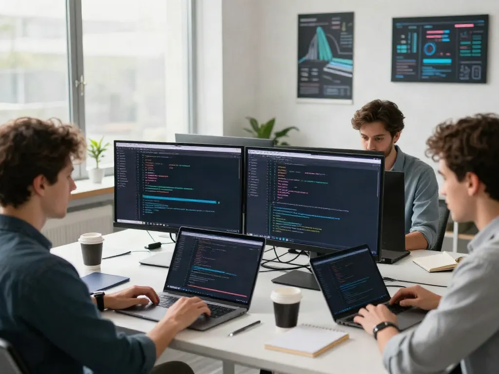 Workspace showcasing instant indexing in software development with active collaboration and modern tech.