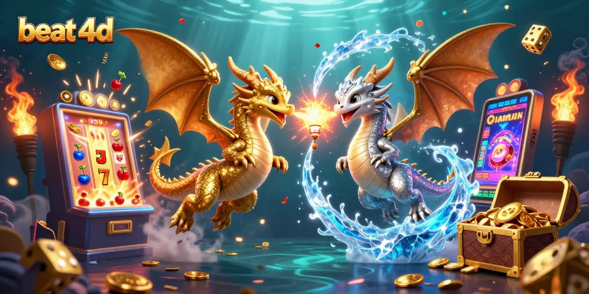 Experience the excitement of beat 4d with cartoon dragons amid slots and jackpots.
