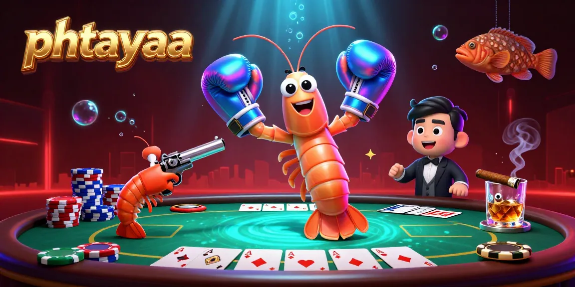 Phtayaa engages players in a vivid poker scene with colorful chips, cards, and energetic characters.