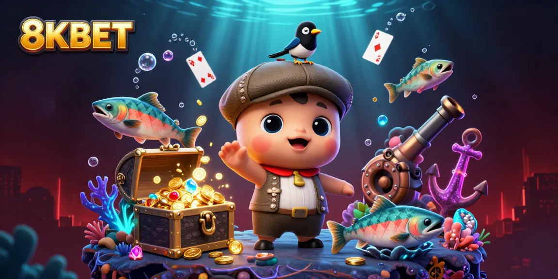 Experience the excitement of 8KBET with a vibrant underwater casino scene filled with playful characters and treasure.
