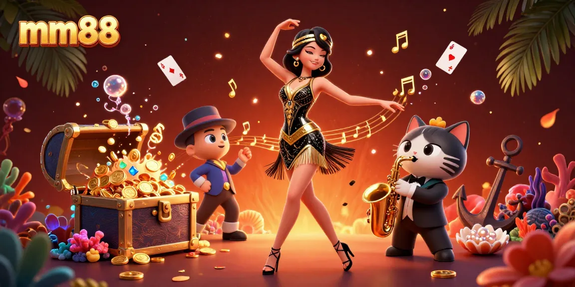 Engage in thrilling games at mm88 with vibrant casino elements and dynamic characters.