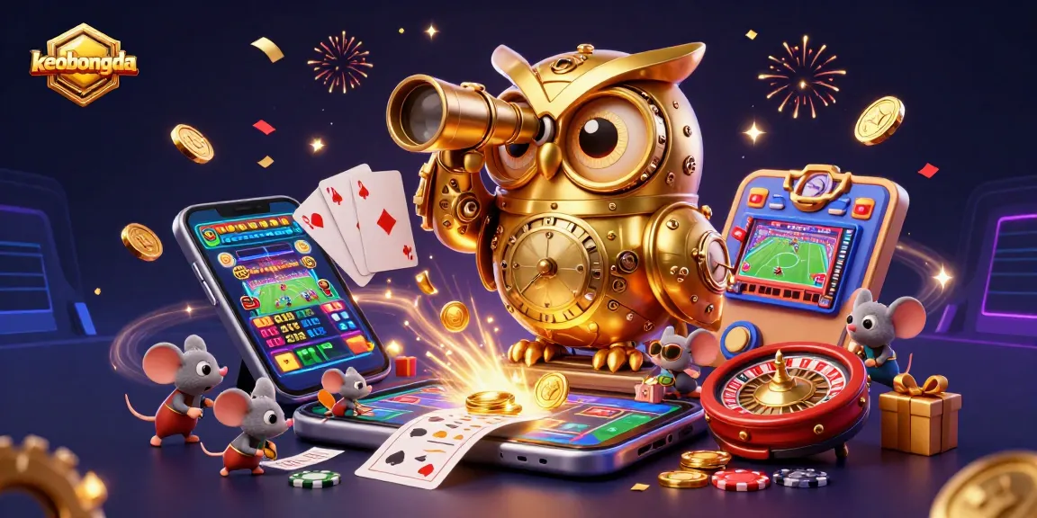Engage with keobongda in a vibrant sports betting arena featuring animated characters and game elements.