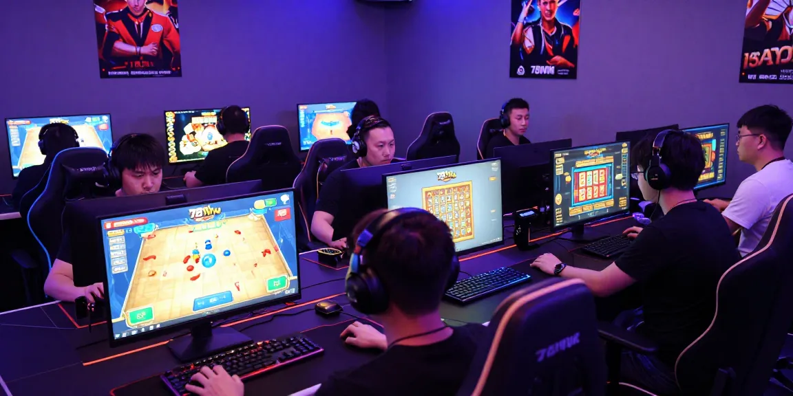 Engaged gamers at 78win com competing in exciting online lottery and shooting games.