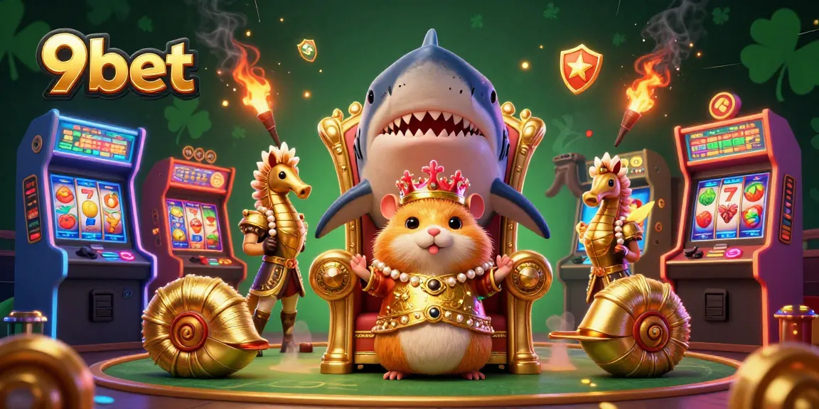Experience thrilling gaming moments with 9bet in an energetic 3D casino scene.