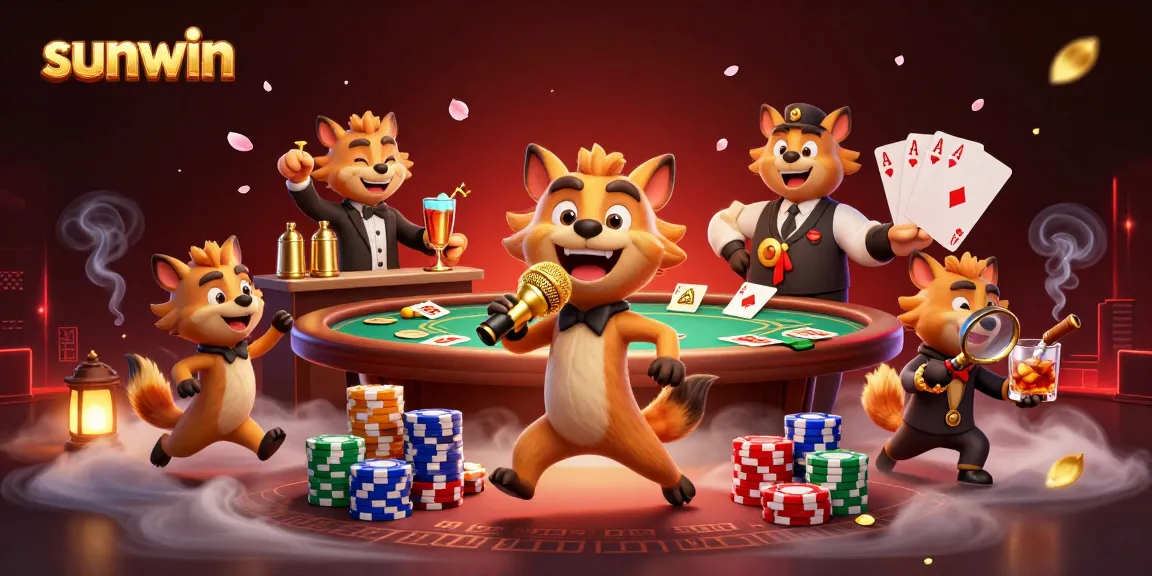 sunwin hyenas entertain guests at a vibrant casino club with comedic acts and drinks