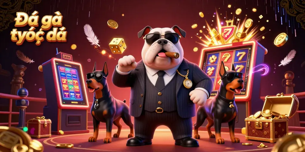 Witness Đá gà trực tiếp action with vibrant cockfighting scenes, detailed characters, and dynamic casino elements.