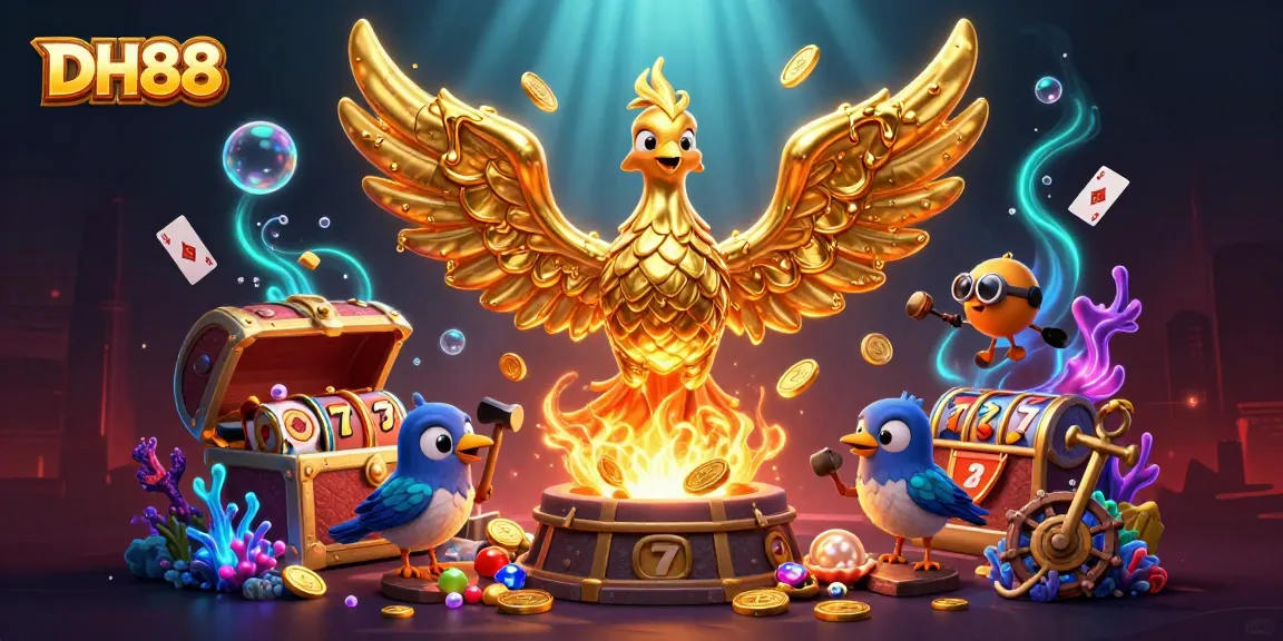 Experience the thrill of DH88 with a golden phoenix and exciting slot elements in vibrant 3D graphics.