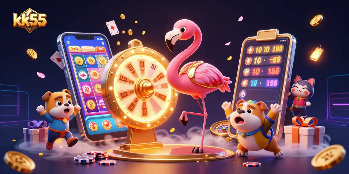 Excited bulldog contestant spins the giant prize wheel at kk55, featuring vibrant slot games and prizes