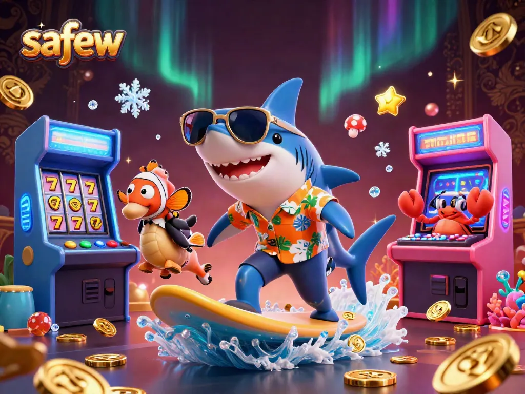 Engage in safe and exciting gaming experiences with Safew at this vibrant 3D casino-inspired scene.