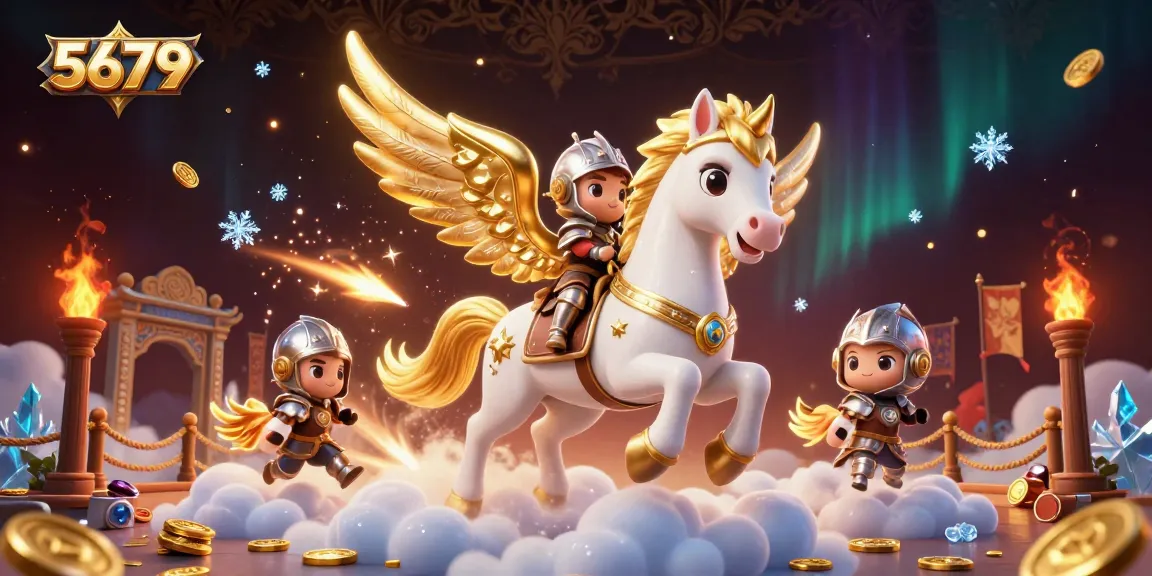 Experience thrilling gameplay in 5679 with a celestial knight in a vibrant casino scene full of energy.