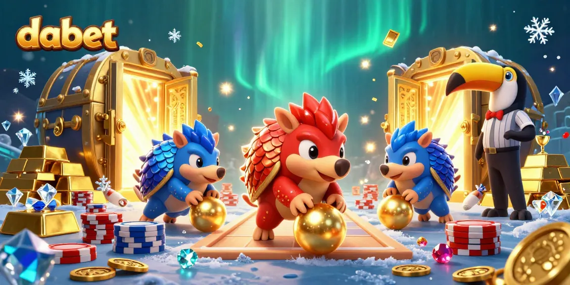 dabet pangolins rolling golden balls and bowling poker chips in a vibrant casino scene