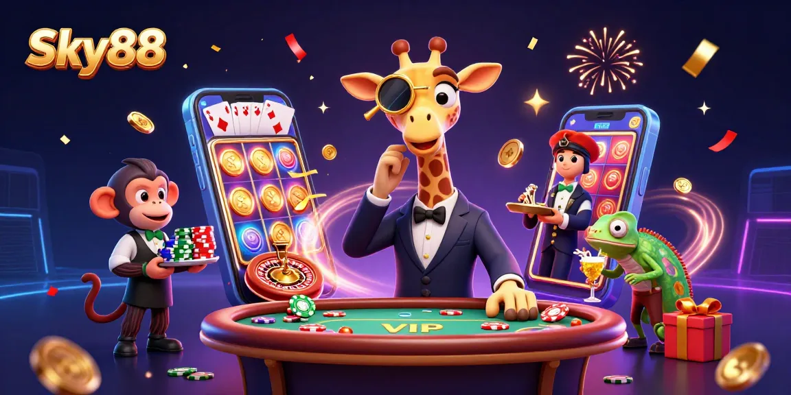 Experience exciting gaming at Sky88 with vibrant characters and thrilling slots!