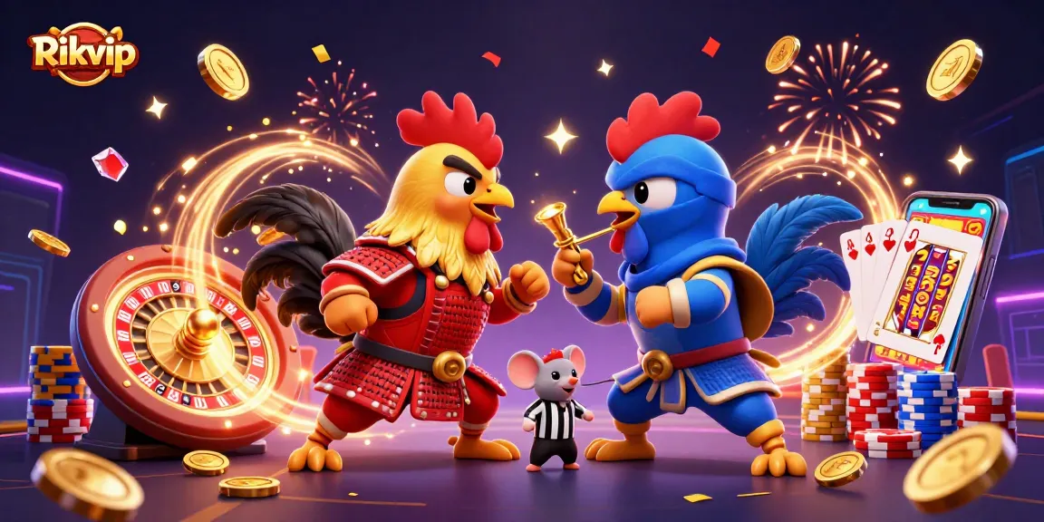 Engage with Rikvip's thrilling casino experience featuring fighting roosters and dynamic gambling elements.