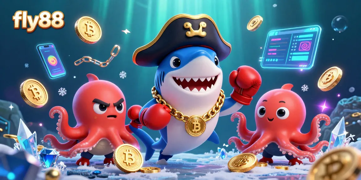 Experience thrilling casino action with fly88's dynamic underwater scene featuring colorful sea characters and crypto elements.