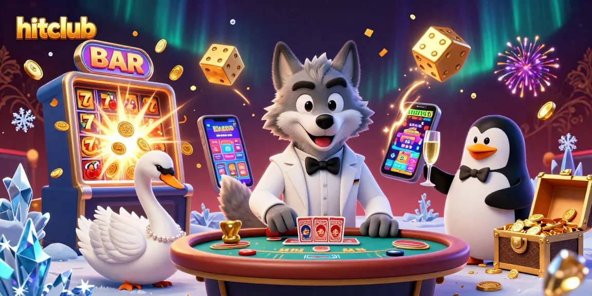 Experience hitclub's thrilling baccarat with a debonair wolf, swan dealer, and champagne-pouring penguin.