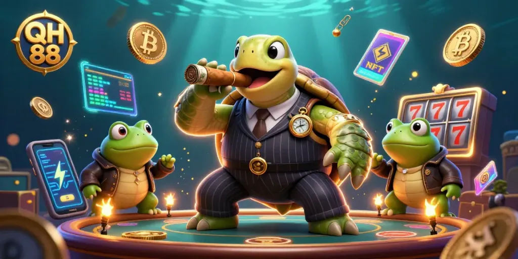Entertain with QH 88 at an online casino, featuring vibrant 3D characters and gaming elements.