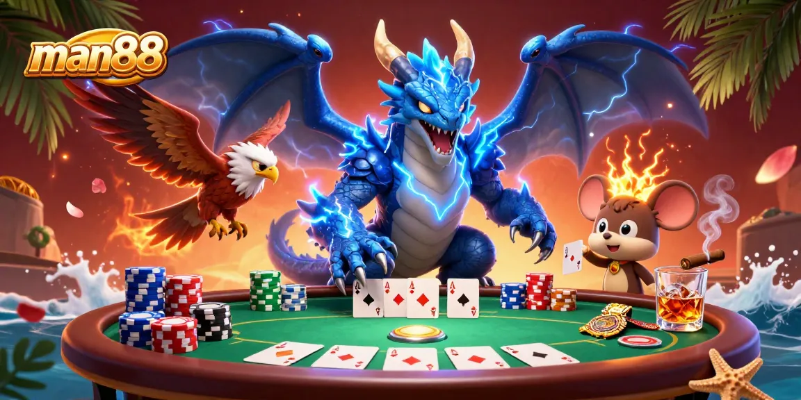 Experience the thrill of man88 with a vibrant poker scene showcasing dynamic characters and game elements.