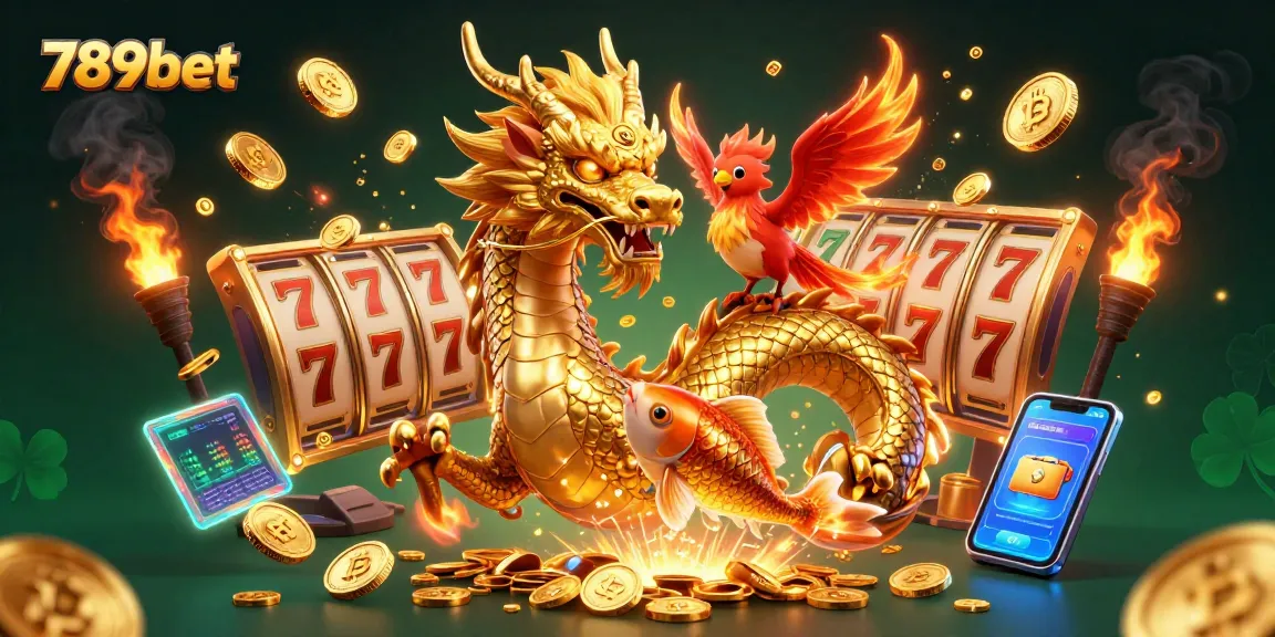 Engage with the thrilling world of 789bet, featuring the majestic dragon and lucky koi in action.