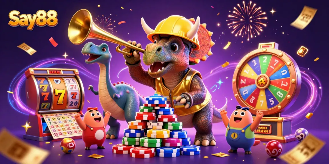 Experience thrilling gameplay at Say88 with an engaging 3D scene of characters celebrating casino success.